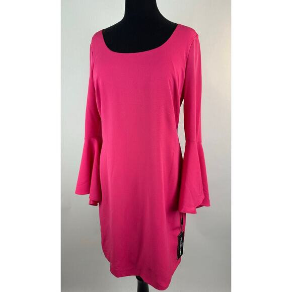 Karl Lagerfeld Paris Size 8 NWT Women's Hot Pink Knee Length Dress Bell Sleeves - Picture 1 of 13
